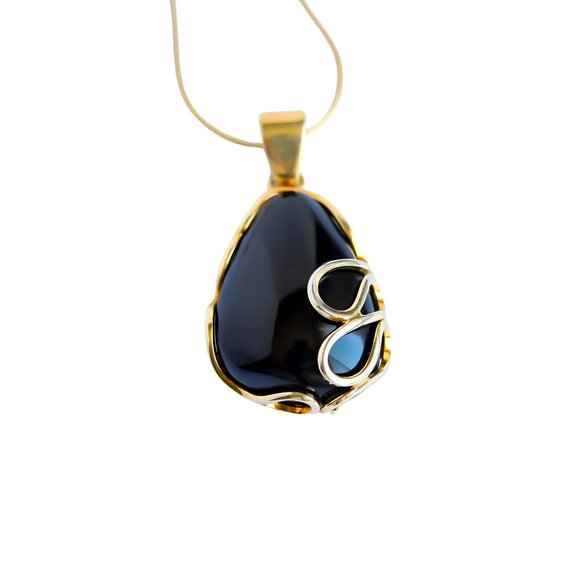 Baltic Black Amber Pendant Necklace in 14k Gold Plated s925 - Picture 4 of 7